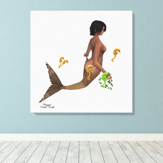 Leuke zeemeermin met zeepaardjes gespannen canvas  (Insitu (Houten vloer))