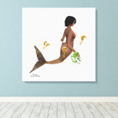 Leuke zeemeermin met zeepaardjes gespannen canvas  (Insitu (Houten vloer))