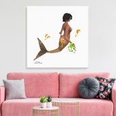 Leuke zeemeermin met zeepaardjes gespannen canvas  (Insitu (Woonkamer))