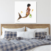 Leuke zeemeermin met zeepaardjes gespannen canvas  (Insitu (Slaapkamer))