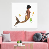 Leuke zeemeermin met zeepaardjes gespannen canvas  afdruk (Insitu (Woonkamer))