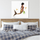 Leuke zeemeermin met zeepaardjes gespannen canvas  afdruk (Insitu (Slaapkamer))