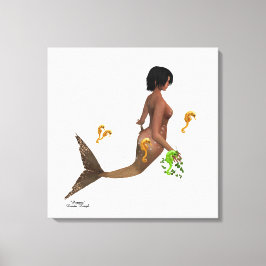 Leuke zeemeermin met zeepaardjes gespannen canvas  afdruk