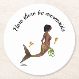 Leuke zeemeermin met zeepaardjes papier Onderzette Ronde Kartonnen Onderzetter