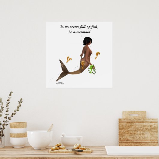 Leuke zeemeermin met zeepaardjes Poster (Keuken)