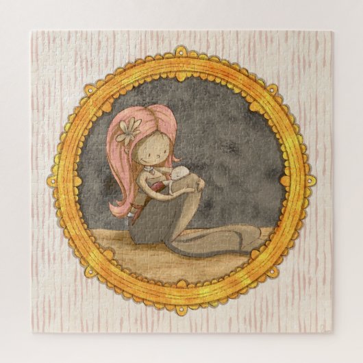 Leuke Zeemeermin Moeder en Baby Portretillustratie Legpuzzel (Verticaal)