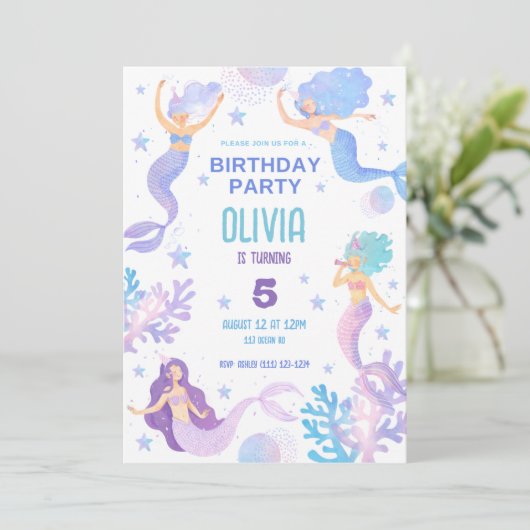 Leuke zeemeermin onder het Zee Verjaardagsfeest Kaart (Staand voorkant)