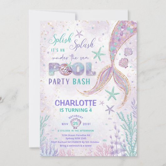 Leuke Zeemeermin Pool Party Onder het Zee Verjaard Kaart (Voorkant)