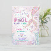 Leuke Zeemeermin Pool Party Onder het Zee Verjaard Kaart (Staand voorkant)
