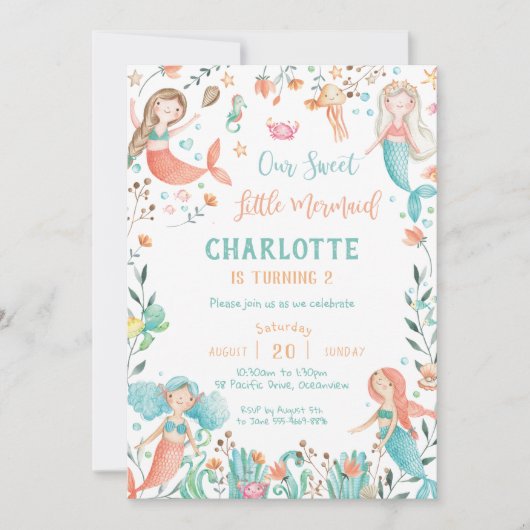 Leuke Zeemeermin Verjaardag Onder het Zee Baby Mei Kaart (Voorkant)