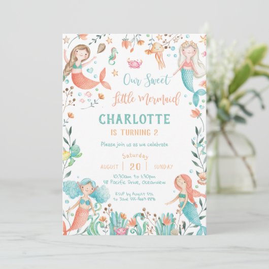 Leuke Zeemeermin Verjaardag Onder het Zee Baby Mei Kaart (Staand voorkant)