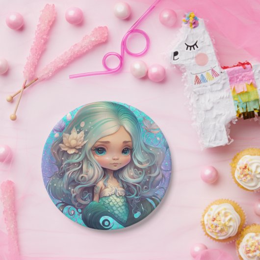 Leuke Zeemeermin Zee Blauwe Paarse Schalen Papieren Bordje (Feest)