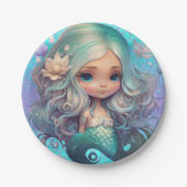 Leuke Zeemeermin Zee Blauwe Paarse Schalen Papieren Bordje (Voorkant)