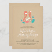 Leuke zeepaardjes strand verlovingsfeest uitnodigi kaart (Voorkant / Achterkant)