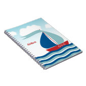 Leuke zeilboot op Water Waves Monogram Notitieboek (Rechterzijde)