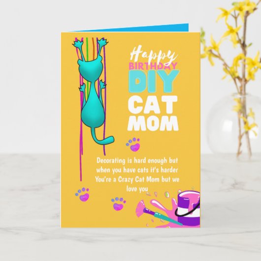 Leuke zelfgemaakte CAT MOM-verjaardag - Dol op kat Kaart (Gele Bloem)