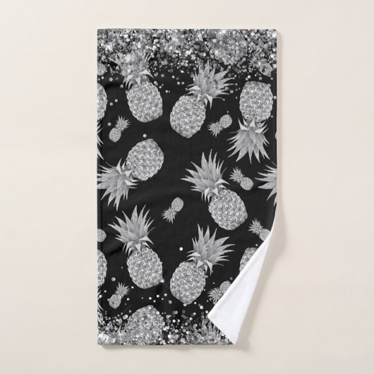 Leuke Zilveren Ananas met Zilveren Glitter Bad Handdoek (Handdoek)