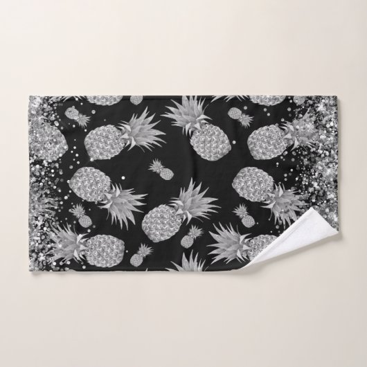Leuke Zilveren Ananas met Zilveren Glitter Bad Handdoek (Handdoek)