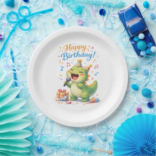 Leuke Zingende Dinosaurus Verjaardag Papieren Bord (Feest)