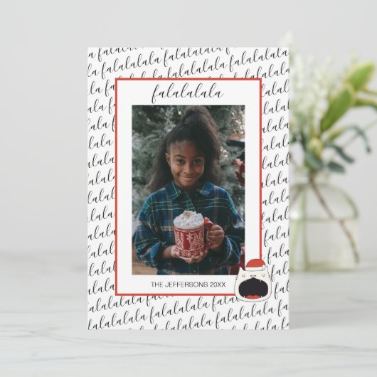 Leuke Zingende Kat Fa La La La Kerstmis Foto Feestdagenkaart (Staand voorkant)