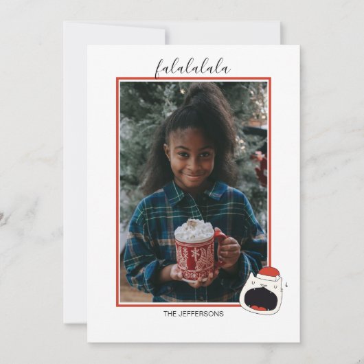 Leuke Zingende Kat Fa La La La Kerstmis Foto Feestdagenkaart (Voorkant)