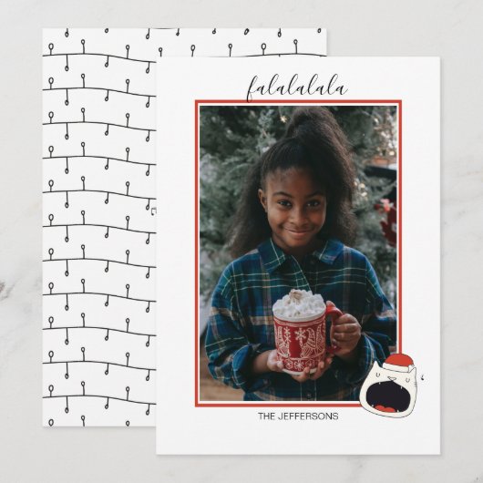 Leuke Zingende Kat Fa La La La Kerstmis Foto Feestdagenkaart (Voorkant / Achterkant)