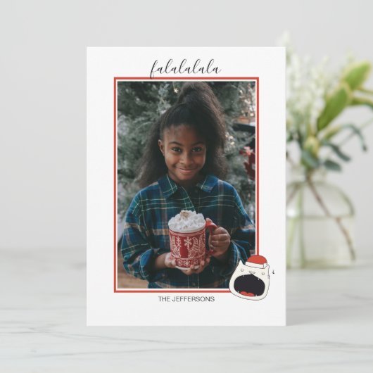 Leuke Zingende Kat Fa La La La Kerstmis Foto Feestdagenkaart (Staand voorkant)