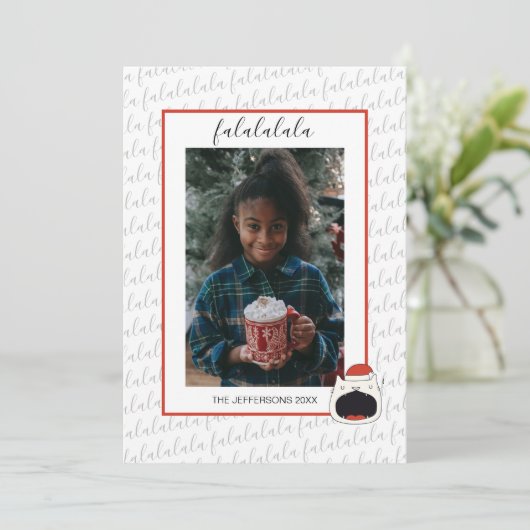 Leuke Zingende Kat Fa La La La Kerstmis Foto Feestdagenkaart (Staand voorkant)