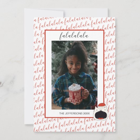 Leuke Zingende Kat Fa La La La Kerstmis Foto Feestdagenkaart (Voorkant)