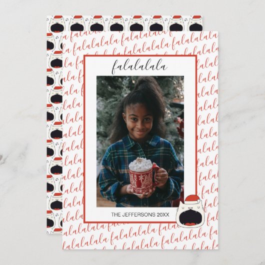 Leuke Zingende Kat Fa La La La Kerstmis Foto Feestdagenkaart (Voorkant / Achterkant)