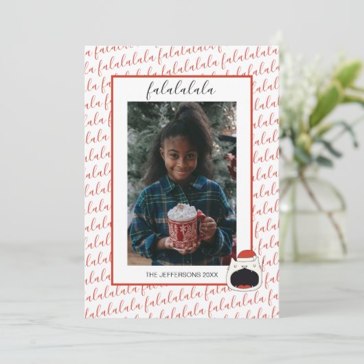 Leuke Zingende Kat Fa La La La Kerstmis Foto Feestdagenkaart (Staand voorkant)