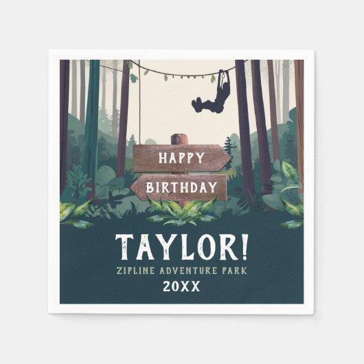 Leuke Zipline Bos Verjaardag Buiten Groenery is tr Servet (Voorkant)