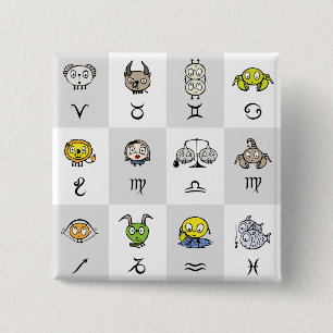 Leuke Zodiac Astrologische Karakters Vierkante Button 5,1 Cm