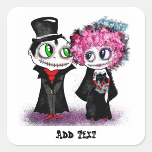 Leuke zombie bruid en bruidegom cartoon GOTHIC bru Vierkante Sticker
