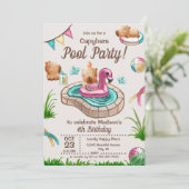 Leuke zomer capybara zwembad feestje kaart (Staand voorkant)