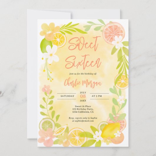 Leuke zomer citrus bloemenzoete waterverf 16 kaart (Voorkant)