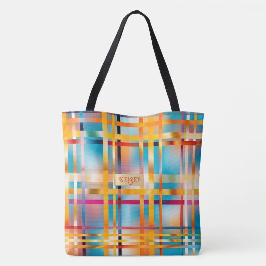 Leuke Zomer Gepersonaliseerd Kleurrijk Blauw Roze Tote Bag (Achterkant)