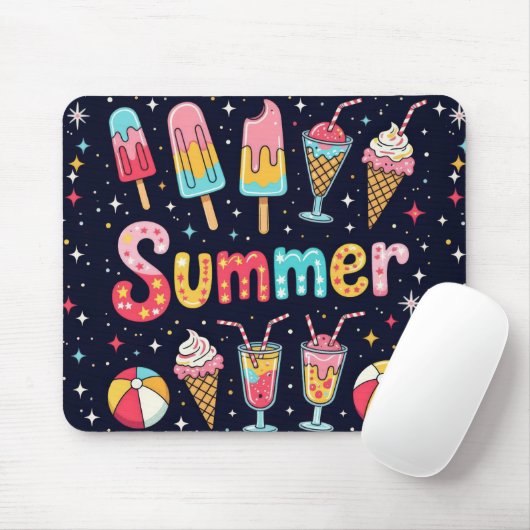 Leuke zomer graphics op zwart muismat (Met muis)