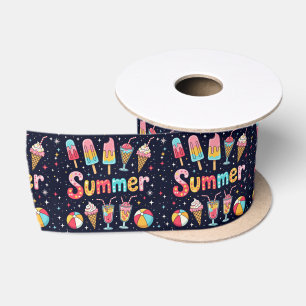Leuke zomer graphics op zwart satijnen lint