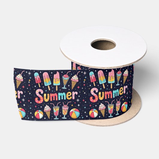 Leuke zomer graphics op zwart satijnen lint (Spoel)