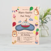 Leuke zomer hamster verjaardag zwembad partij uitn kaart (Staand voorkant)