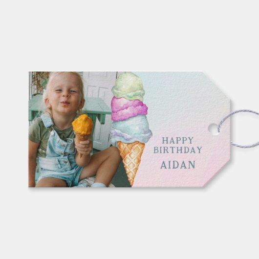 Leuke zomer ijs foto verjaardagsfeestje cadeaulabel (Voorkant (Horizontaal))