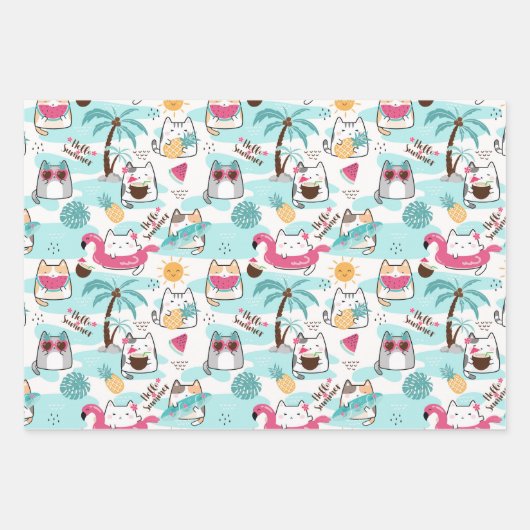 Leuke Zomer Kat Ananas Inpakpapier Vel (Voorkant)