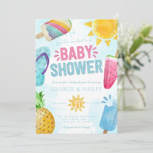 Leuke Zomer Popsicle Klaar voor Pop Baby shower Kaart (Staand voorkant)