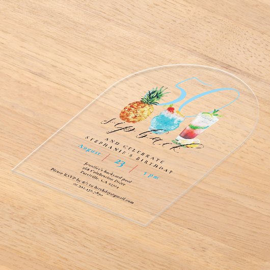 Leuke zomer sip back cocktails 50e verjaardagsfees acryl uitnodigingen (Laagn)