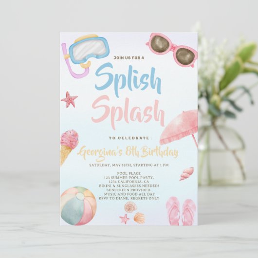 Leuke zomer Splash Girl Verjaardag Kaart (Staand voorkant)