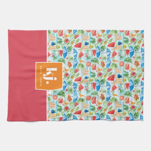 Leuke zomer stijlvolle monogram keukenhanddoek (Horizontaal)