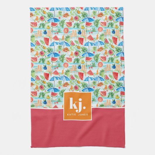 Leuke zomer stijlvolle monogram keukenhanddoek (Verticaal)