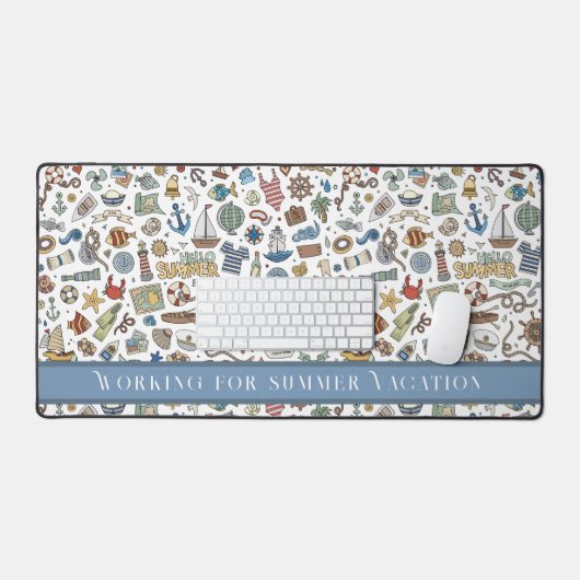 Leuke zomer strand illustraties, bewerkbare tekst bureaumat (Keyboard & Muis)