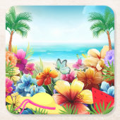 Leuke zomer strand scène 2 kartonnen onderzetters (Voorkant)